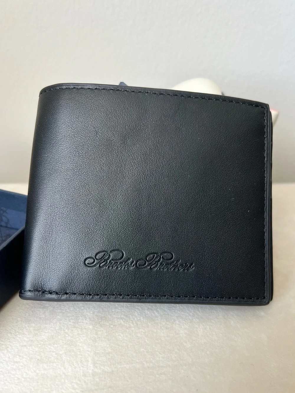 Brooks Brothers Black Leather Wallet with Embossed Logo NEW!!!